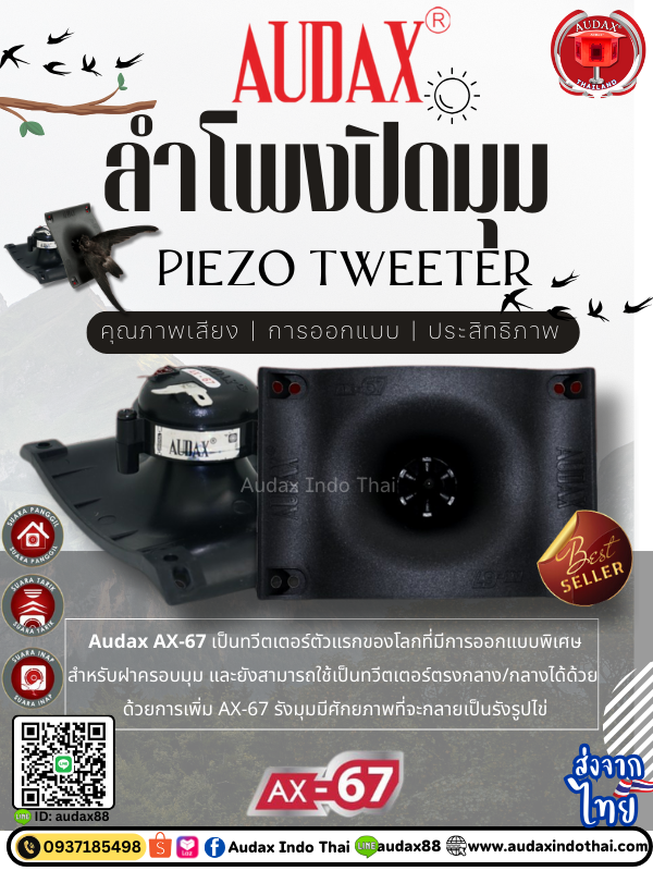 Audax AX-67 ลำโพงปิดมุม เสียงชัดเจน ติดตั้งบนไม้ปิดมุม ลำโพงกล่อมในบ้นนกแอ่น